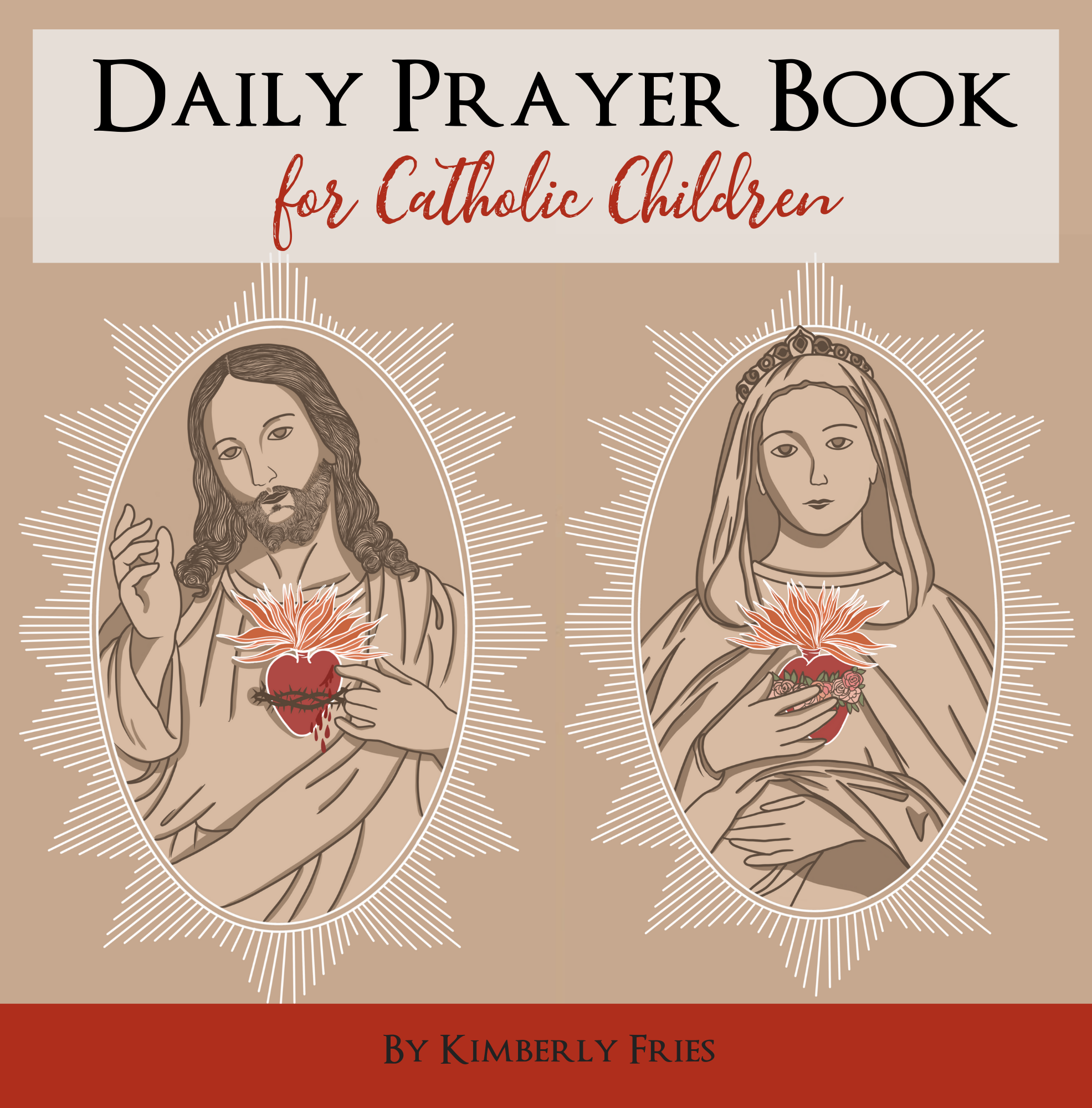 Book cover of Daily Prayer Book for Catholic Children featuring the Sacred and Immaculate Hearts